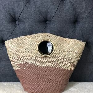 INC Straw Open handle Tote-Brown/Tan
